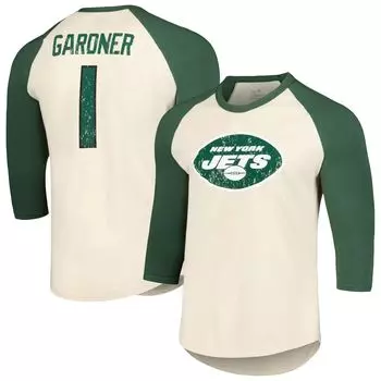 Мужская футболка с принтом Ahmad Sauce Gardner Cream/Green New York Jets, имя и номер игрока, футболка реглан с рукавами 3/4 Majestic