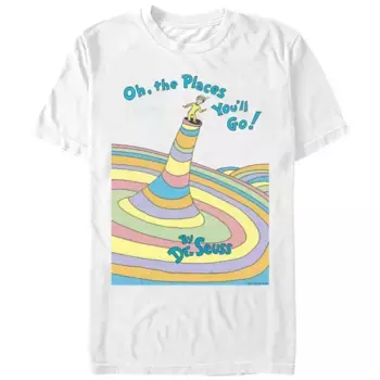 Мужская футболка с принтом "Dr Seuss Oh the places you'll go" Licensed Character, белый