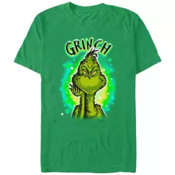 Мужская футболка с принтом Гринча из Dr Seuss в стиле аэрографии Licensed Character, цвет kelly heather