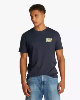 Мужская футболка с принтом на спине и классическим кроем Tommy Jeans, тёмно-синий