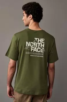 Мужская футболка с принтом на спине в виде горного эскиза The North Face, зеленый