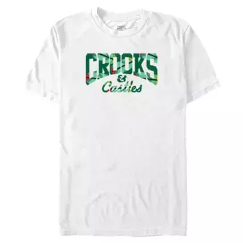 Мужская футболка с принтом перьев и логотипа Crooks and Castle Licensed Character, цвет white green