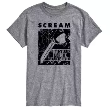 Мужская футболка с принтом "Scream: Какой твой любимый фильм ужасов" Licensed Character, серый