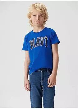 Мужская футболка с принтом СИНЯЯ ФУТБОЛКА С ЛОГОТИПОМ Blue-2 Mavi