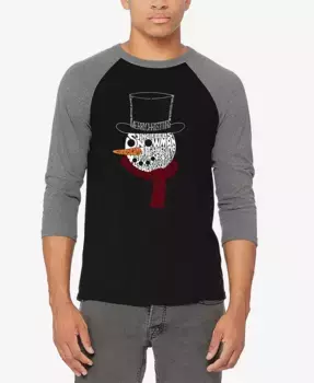 Мужская футболка с принтом "Snowman Face" и надписью в стиле Word Art, реглан, бейсбольный крой LA Pop Art, мультиколор