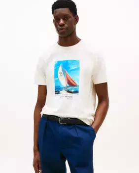 Мужская футболка с принтом спереди Tommy Hilfiger, цвет Crudo