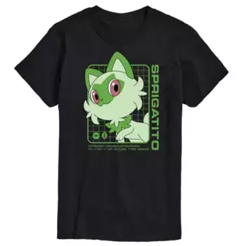 Мужская футболка с принтом статистики покемона Sprigatito Licensed Character, черный