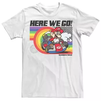 Мужская футболка с радужным плакатом Mario Kart Here We Go Licensed Character