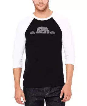 Мужская футболка с регланными рукавами 3/4 и принтом "Peeking Dog Word Art" LA Pop Art, мультиколор