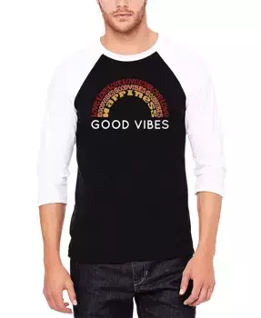 Мужская футболка с регланными рукавами "Good Vibes" в бейсбольном стиле с принтом LA Pop Art, черный