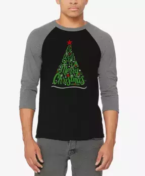 Мужская футболка с регланными рукавами "We Wish You A Merry Christmas" в стиле бейсболки и словесным принтом LA Pop Art, мультиколор