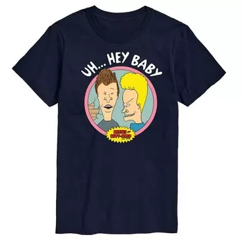 Мужская футболка с рисунком Beavis & Butthead Uh... Hey Baby Licensed Character, темно-синий