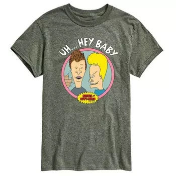 Мужская футболка с рисунком Beavis & Butthead Uh... Hey Baby Licensed Character, цвет Heather Green