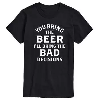 Мужская футболка с рисунком Big & Tall Beer Bad Decisions License, черный