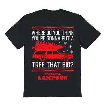 Мужская футболка с рисунком Big Tree National Lampoon's Christmas Vacation Licensed Character, черный