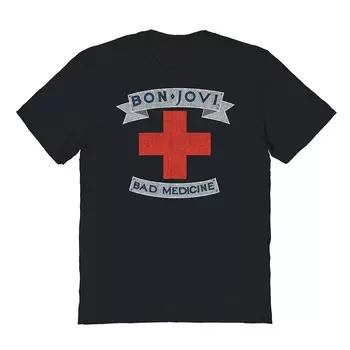 Мужская футболка с рисунком Bon Jovi Bad Medicine Licensed Character, черный