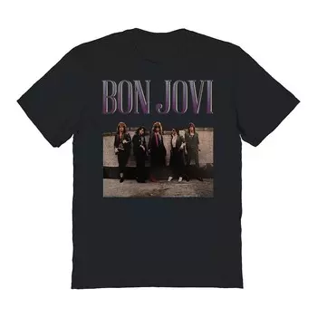 Мужская футболка с рисунком Bon Jovi Roof и фотографией Licensed Character, черный