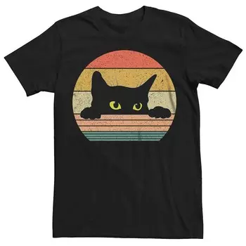 Мужская футболка с рисунком Cat Circle в стиле ретро Licensed Character, черный