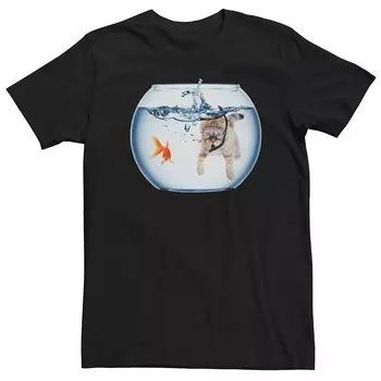 Мужская футболка с рисунком Cat Fishbowl для плавания Licensed Character, черный