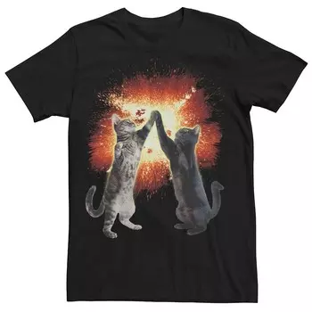 Мужская футболка с рисунком Cat High Five Explosion Licensed Character, черный