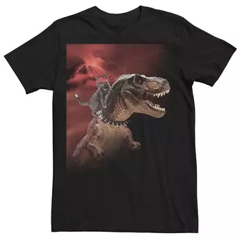 Мужская футболка с рисунком Cat Riding T-Rex Volcano Licensed Character, черный