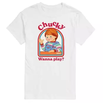 Мужская футболка с рисунком Chucky Wanna Play Licensed Character, белый