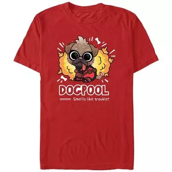 Мужская футболка с рисунком Deadpool And Wolverine Dogpool Trouble Licensed Character, красный