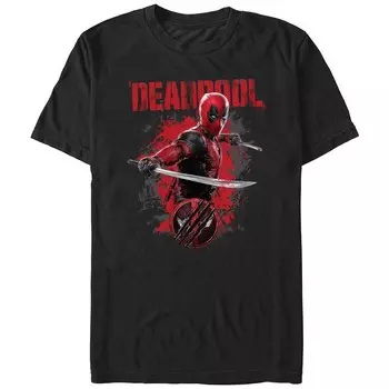 Мужская футболка с рисунком Deadpool And Wolverine Katanas Paint Dump Licensed Character, черный