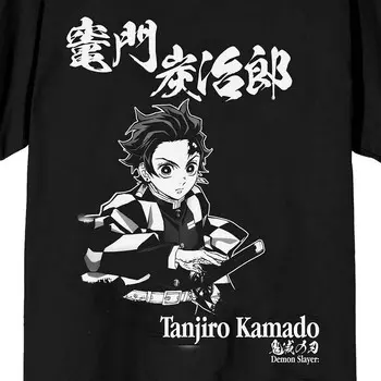 Мужская футболка с рисунком Demon Slayer Tanjiro и короткими рукавами Licensed Character, черный