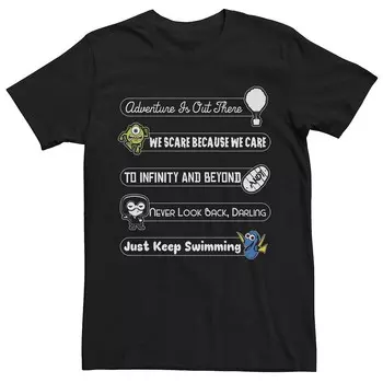 Мужская футболка с рисунком Disney Pixar Iconic Quotes Stack Licensed Character, черный