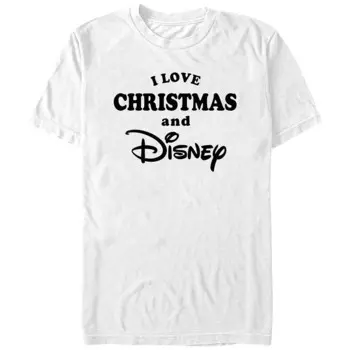 Мужская футболка с рисунком Disney's Disney Logo I Love Christmas And Disney, белый