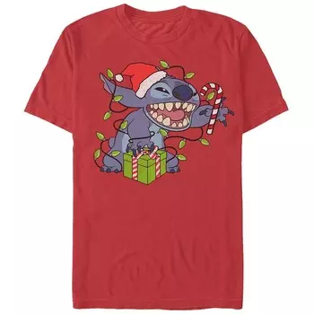 Мужская футболка с рисунком Disney's Lilo & Stitch Merry Stitchmas, красный