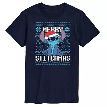 Мужская футболка с рисунком Disney's Lilo & Stitch Merry Stitchmas, темно-синий