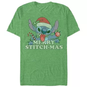 Мужская футболка с рисунком Disney's Lilo & Stitch Merry Stitch-Mas, цвет Kelly Heather