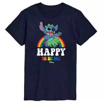 Мужская футболка с рисунком Disney's Lilo & Stitch Happy To Be Me Licensed Character, синий