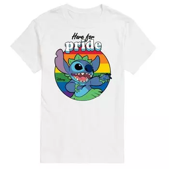Мужская футболка с рисунком Disney's Lilo & Stitch Here For Pride Licensed Character, белый