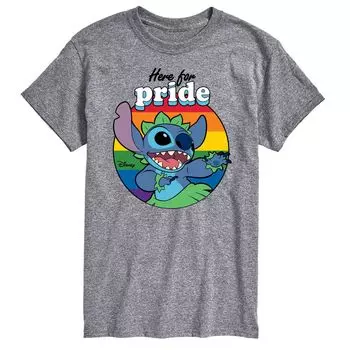 Мужская футболка с рисунком Disney's Lilo & Stitch Here For Pride Licensed Character, серый
