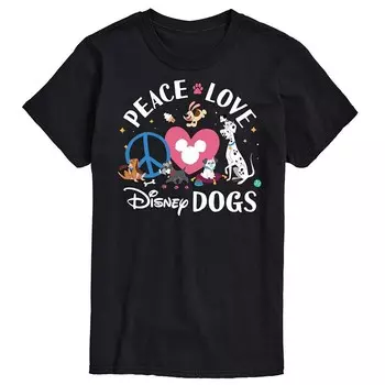 Мужская футболка с рисунком Disney's Peace Love Dogs, черный