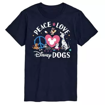 Мужская футболка с рисунком Disney's Peace Love Dogs, темно-синий