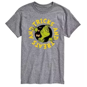 Мужская футболка с рисунком Dr. Seuss Grinch Tricks And Treats Licensed Character, цвет Heather Gray