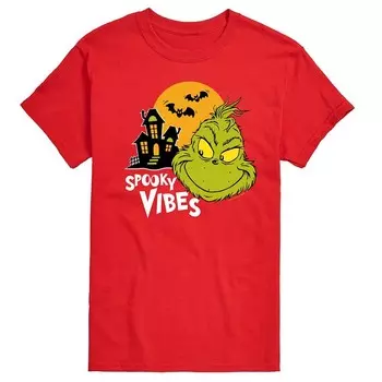 Мужская футболка с рисунком Dr. Seuss Grinch Spooky Vibes Licensed Character, красный