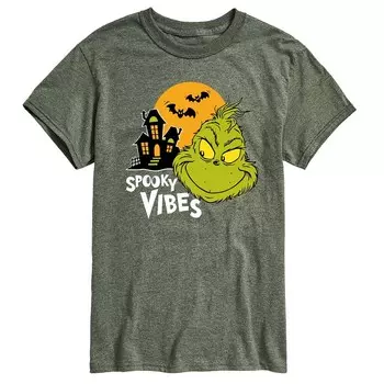 Мужская футболка с рисунком Dr. Seuss Grinch Spooky Vibes Licensed Character, цвет Heather Green