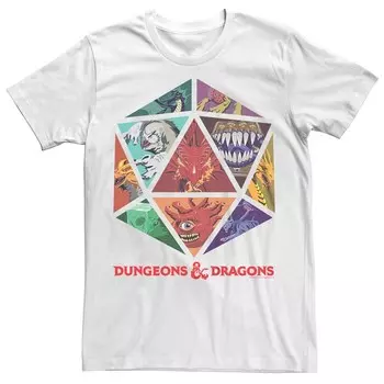 Мужская футболка с рисунком Dungeons & Dragons Creatures Dice Licensed Character, белый