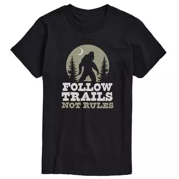Мужская футболка с рисунком Follow Trails Not Rules Sasquatch Licensed Character, черный