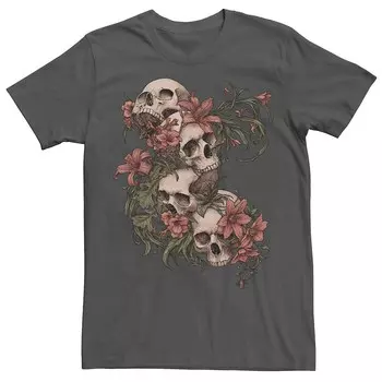 Мужская футболка с рисунком Garden of Skulls Flowers Licensed Character, цвет Charcoal