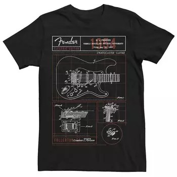 Мужская футболка с рисунком и схемой электрогитары Fender Licensed Character, черный
