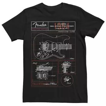 Мужская футболка с рисунком и схемой электрогитары Fender Licensed Character