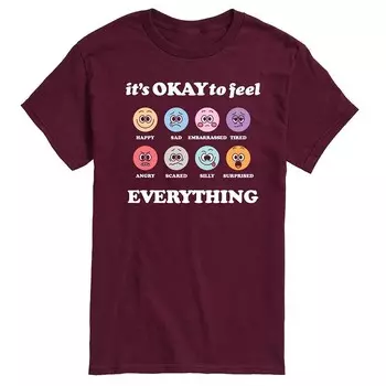 Мужская футболка с рисунком It's OK's Feel Everything Licensed Character, цвет Maroon