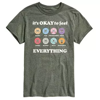 Мужская футболка с рисунком It's OK's Feel Everything Licensed Character, цвет Heather Green