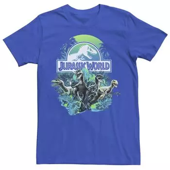 Мужская футболка с рисунком Jurassic World сине-зеленого цвета Jungle Velociraptor Attack Licensed Character